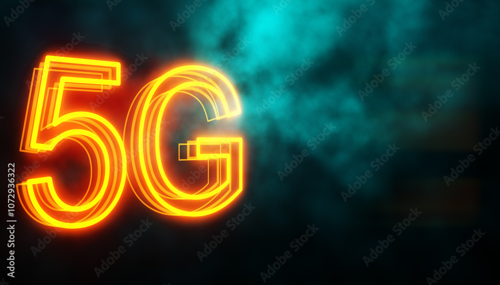 Aufkleber neon 5g sign on dark background with abstract glow effect. 3d rendering