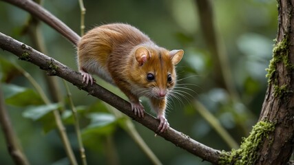 Fototapeta premium Vertical Ventures: The Hazel Dormouse’s Leafy Expedition