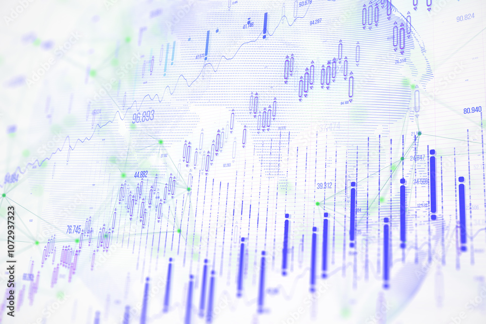 Aufkleber Abstract financial graph with candlestick chart and line graph on a white background. Concept of business and technology. 3D Rendering