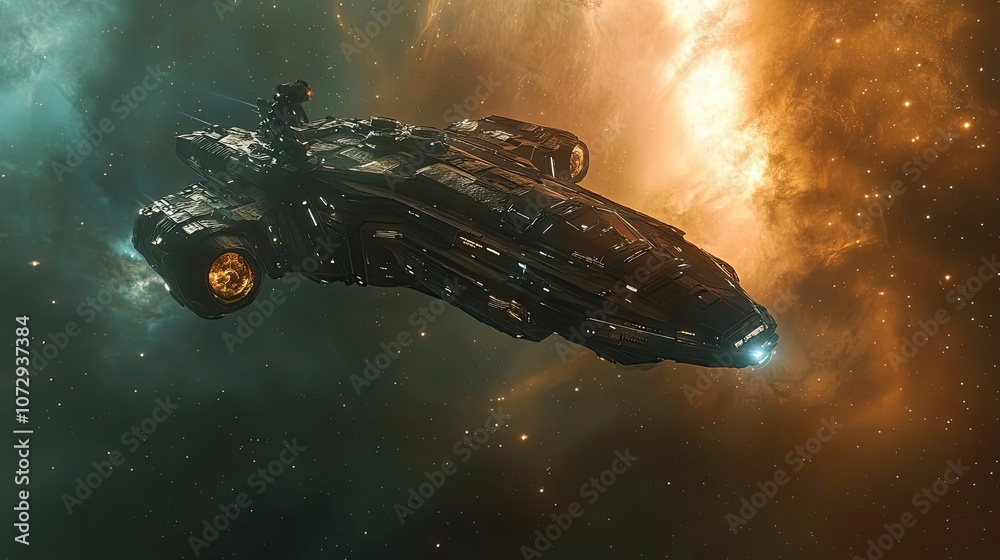 Sticker a futuristic spaceship soaring through a celestial nebula
