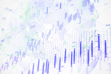 Abstract financial graph with candlestick chart and line graph on a white background. Concept of business and technology. 3D Rendering