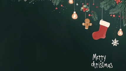 hanging red socks on green color background with copy space 