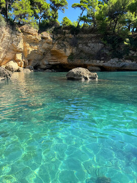 Turquoise sea water and scenic rocky Mediterranean coast 