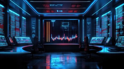 Futuristic financial scene. stock market evolution with dynamic data and neon indicators