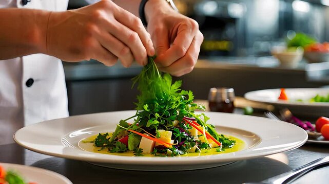  Chef Preparing Fresh Vegetable Dish in Kitchen