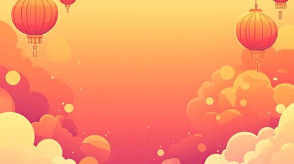 Obraz premium Chinese New Year background with lanterns and clouds, red color scheme, flat vector illustration, high resolution, professional digital art, Chinese-style background, high quality, with generative ai