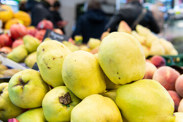 food quince nutrition market diet raw nature agriculture healthy background organic closeup ripe