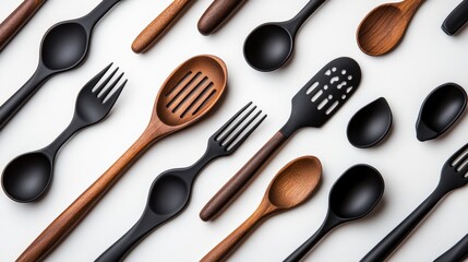 A stylish arrangement of various kitchen utensils showcasing elegance and functionality in modern culinary art