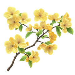 A beautiful branch of yellow blossoms showcasing their vibrant color and delicate petals, perfect for representing spring and natural beauty.