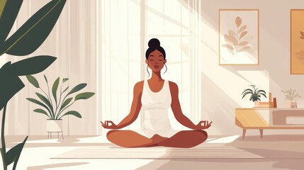 Woman Practicing Yoga in Chic Activewear at Home