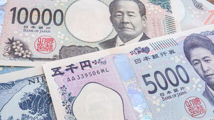 Close up of New Japanese Bank Notes ( yen1000, Yen5000 and Yen10000), Tokyo Japan 2024 Aug.11