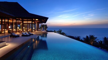 Fototapeta premium Luxury Villa with Infinity Pool by the Beachside