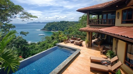 Fototapeta premium Serene Oceanfront Villa with Stunning Views
