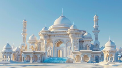 Fototapeta premium White ornate building with multiple domes and minarets.