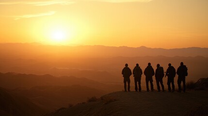 Fototapeta premium Friends Hiking at Sunrise on Scenic Mountain View