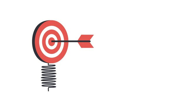 animated illustration of a bow on target, marketing business concept, alpha channel setting background, looping animation