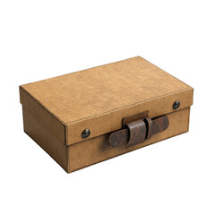 Old brown wooden box isolated on white, a closed antique storage chest