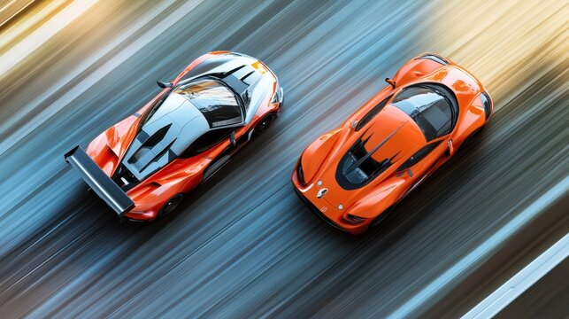 Top view of two cars in race