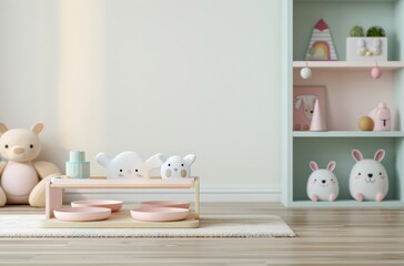 Cozy children's playroom with soft toys.