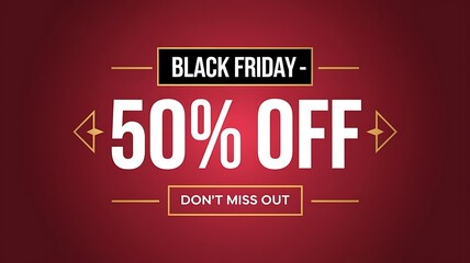Minimalist Black Friday Sale Design with Bold 50% OFF Text on a Vibrant Background, Clean and Eye-Catching Layout