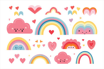 LGBT Love Symbols for Valentines Day Colorful set and Inclusive Illustrations