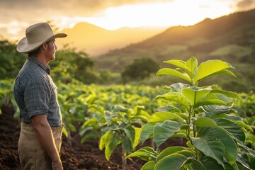 Farmer Inspecting Soil Quality in Morning Light