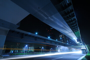 Street image of night road long exposure Ariake Tokyo Japan /...