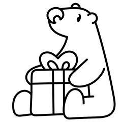 Polar Bear with Gift Illustration
