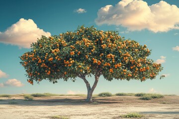 Tropical Tree Loaded with Fruit Under Midday Sun