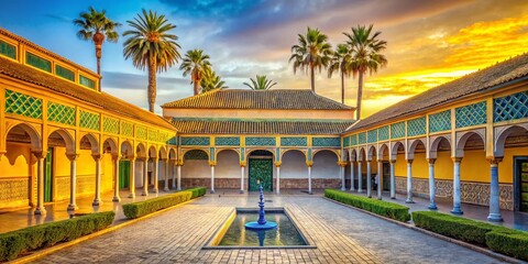 Fototapeta premium Timeless beauty captured: Marrakech's Bahia Palace garden in vintage hues.