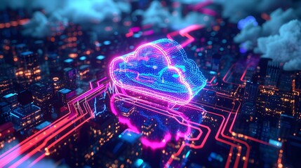 Obraz premium Cloud computing technology and online data storage for business network concept. Computer connects to internet server service for cloud data transfer presented service, backup .