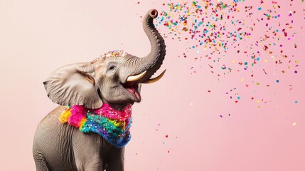 Happy Elephant with Confetti.