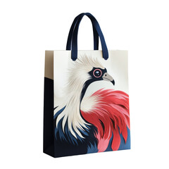 Shopping bag with a puffin design featuring a bird with a beak and feathers