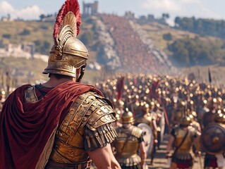 Obraz premium Ancient Roman Army Preparing for Battle Scene
