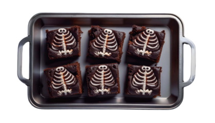 Skeleton Brownies of tray on transparent background top view