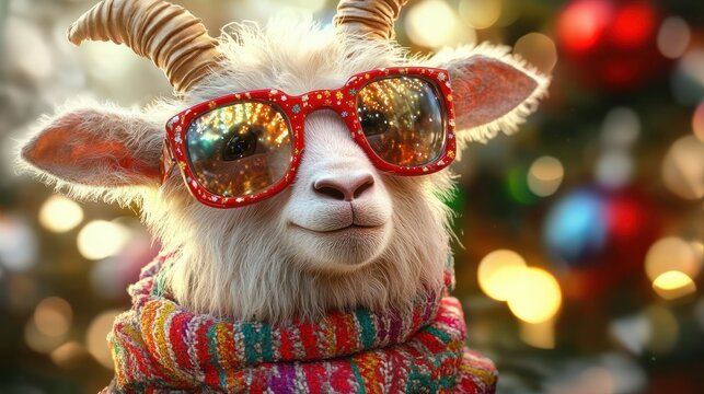 Festliches Alpaka mit Brille und bunter Fliege f&Atilde;&frac14;r weihnachtliche Stimmung im digitalen Mediendesign