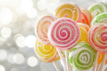 Multi-colored swirl lollipops in a bouquet arrangement
