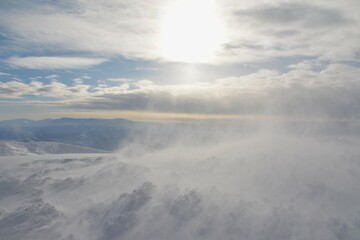 冬・爆風の蔵王山・地蔵山山頂