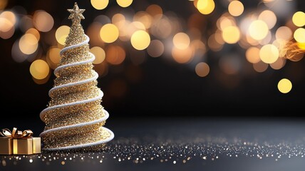 Obraz premium Create a festive atmosphere with a sparkling golden christmas tree and elegant gift box for the holiday season