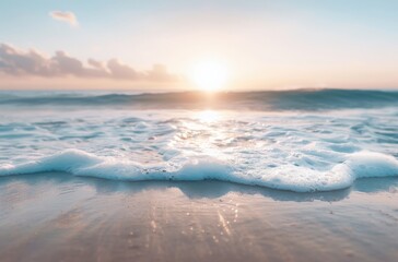 Fototapeta premium Calm ocean waves at sunset, serene and peaceful.