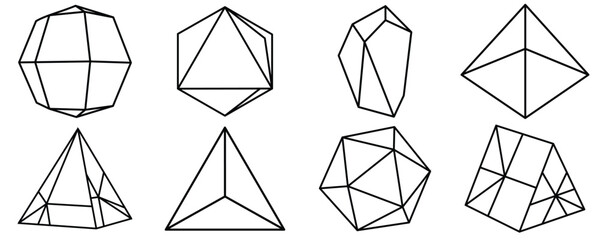 Set of prism pyramid geometric shape icon in a flat style vector illustration.