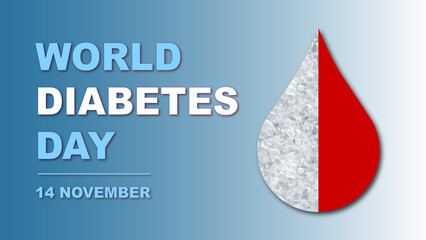 World Diabetes Day vector art. A blooddrop shape split into half-red color and sugar crystals. For blood sugar and diabetes day awareness campaigns.