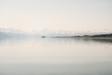 Mountain Landscape Reflection on Lake Pukaki, New Zealand