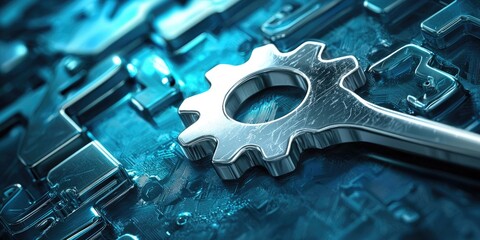 Fototapeta premium Stylized repair icon with tools and a gear for use in digital or print media.