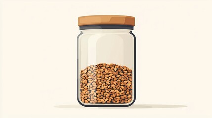 Transparent Glass Jar Filled with Nuts and Seeds on Neutral Background