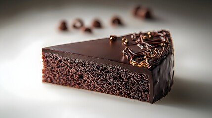 Decadent Dark Chocolate Cake with Glistening Glaze and Intricate Chocolate Curls on Dramatic Moody Backdrop