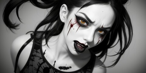 怪訝な表情で眉間にしわを寄せる表情の女殺人ピエロ,generative ai