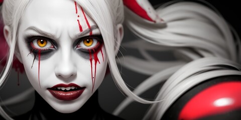 怪訝な表情で眉間にしわを寄せる表情の女殺人ピエロ,generative ai