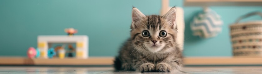 Adorable kitten playing in a cozy room.