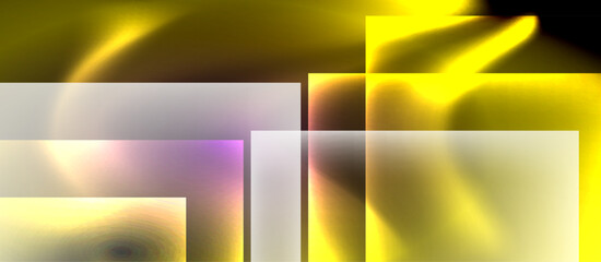 Fototapeta premium Glass squares with neon shiny light abstract background